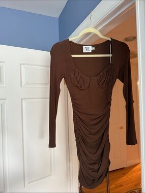 Princess Polly Brown Ruched Long-Sleeve Bodycon Dress